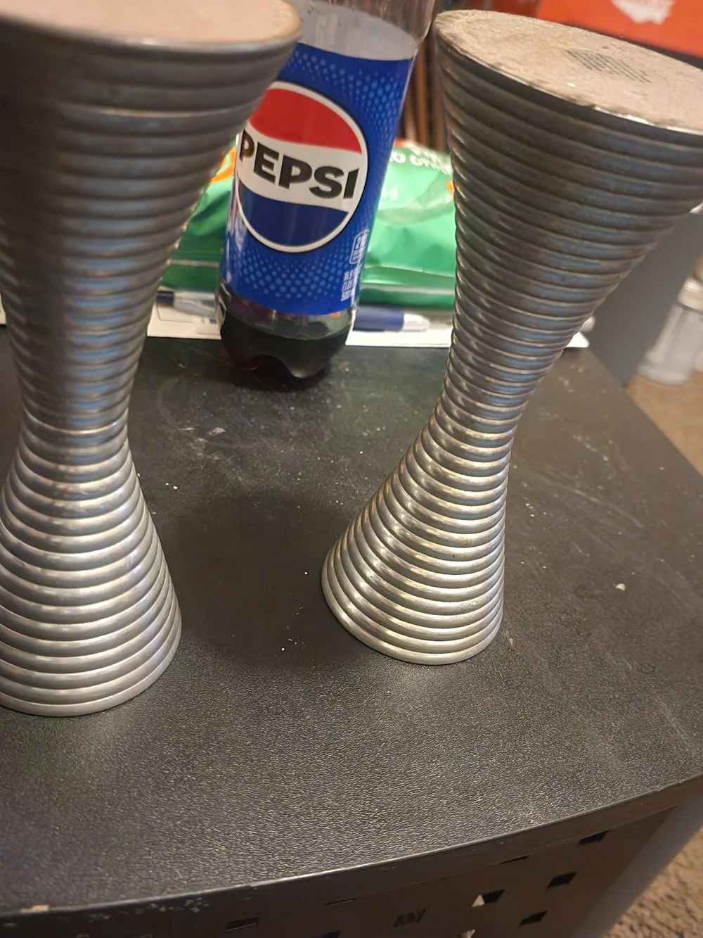 Modern Ribbed Metal Candle Holders - Silver Pair